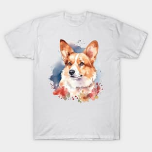 Watercolor flower corgi T-Shirt